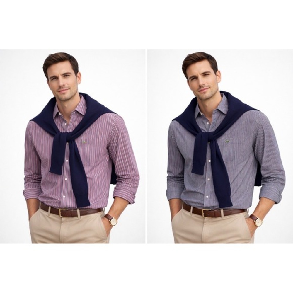 LOT 2 Lacoste Mens Slim Fit Striped‎ Button Down Shirts 42/large
Preppy luxury